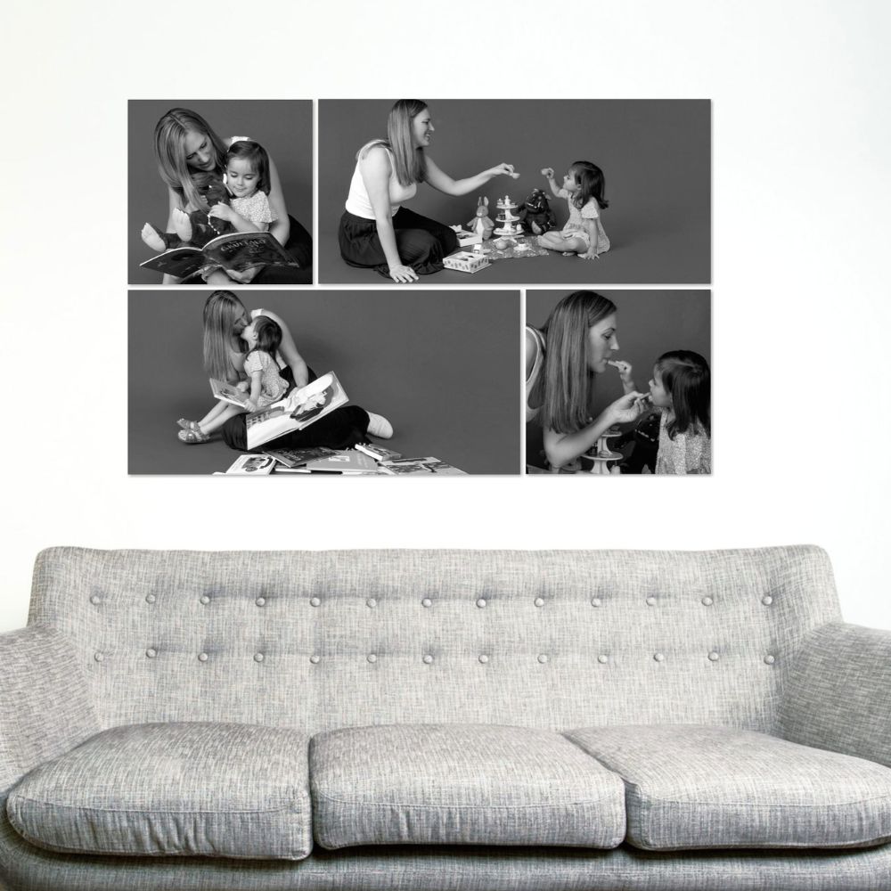 Family portrait artwork displayed in a family home