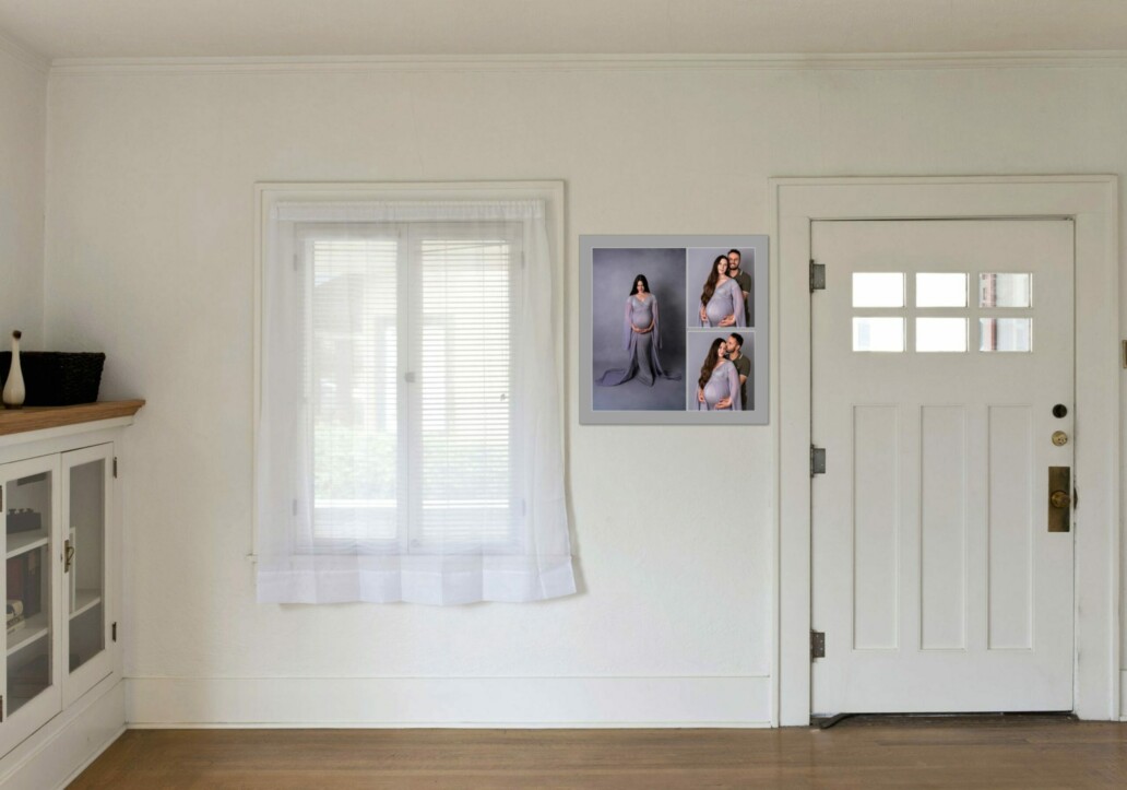 Maternity portrait artwork displayed in a family home