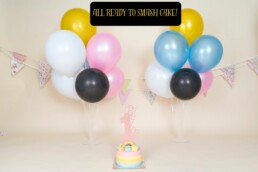 studio all set up for a cake smash