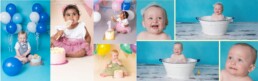 collage of babies having fun at their cake smash and splash